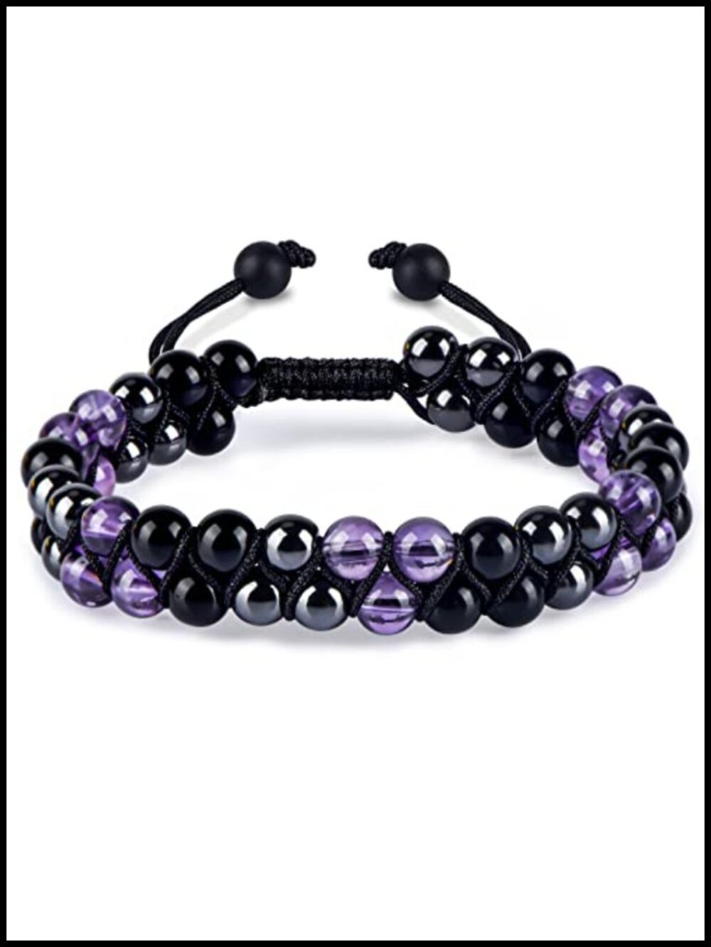 Genuine Healing Crystal Bracelet Amethyst Black Obsidian Hematite 6mm Pyramid
